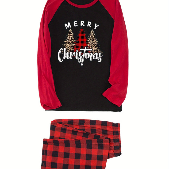 Matching Family Christmas Pyjamas – Tree Print Long Sleeve Top & Plaid Pants