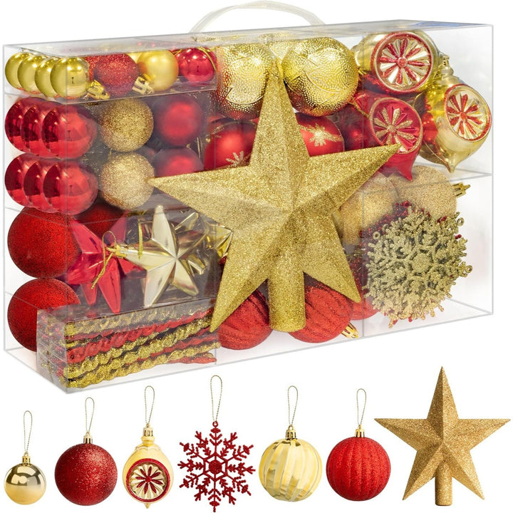 Pelle & Sol 108Pcs Christmas Baubles Set – Gold & Red Shatterproof Ornaments