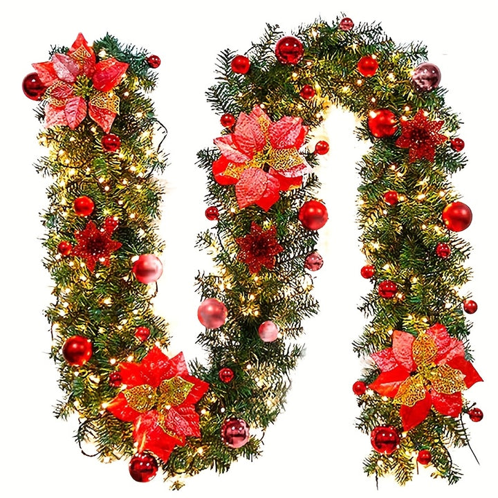 2Pcs 9ft/2.7m Artificial Christmas Garland – Pine Cones, Berries & Baubles