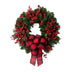 Large Red Berry Christmas Wreath – Burgundy Bow & Plaid Ribbon Door Decoration