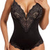 SHAPERIN Women Lace Bodysuit Shapewear Tummy Control Shaping Bodysuit Sexy Deep V Neck Bodysuit Top Body Shaper with Bra, Black, XL