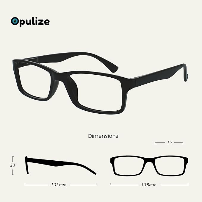 OPULIZE Pep Reading Glasses 6 Pack Classic Everyday Rectangular Frame Spring Hinges Scratch Resistant Black Mens Womens, +2.50