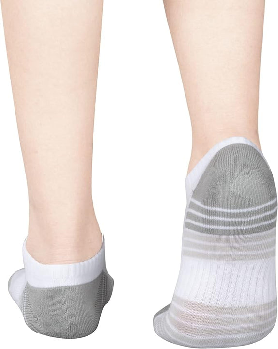 YUEDGE Womens Trainer Socks White Low Cut Ankle Socks Breathable Cotton No Show Cushioned Running Socks Invisible Sports Socks for Women Size 4-7, Multipack, 6 Pairs