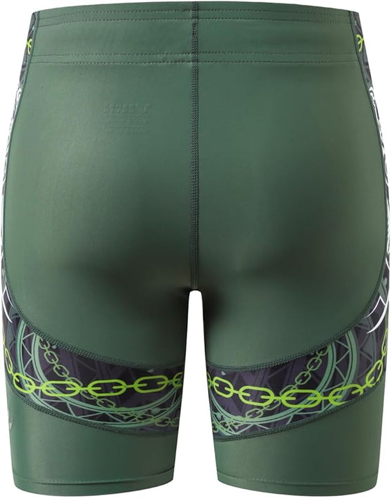 HUGE SPORTS Men's Splice Swimming Shorts Compression Jammer Long Wild Series, Bear Green, XXL