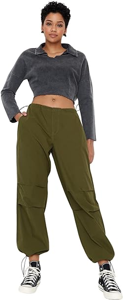 Trendyol Women's Normal Waist Wide Leg Jogger Jeans Pants, Khaki, 10