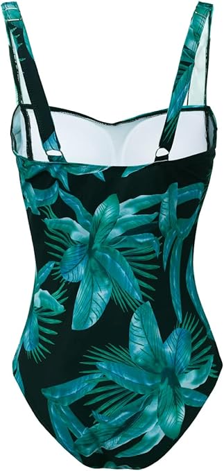 Aidotop Womens One Piece Swimsuit Tummy Control with Ruched Monokinis Tribal Swimsuits (Geen Leaf, XXL)