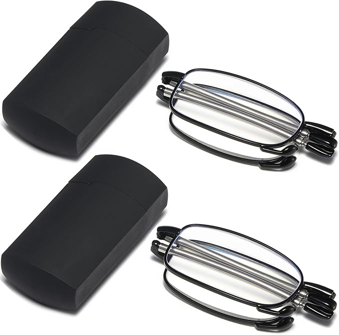 Fsread Folding Reading Glasses Compact Small Portable Blue Light Blocking Reader Spring Hinge Black 2 Pair +2.5