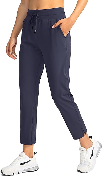 Soothfeel Women's Golf Pants with 4 Pockets 7/8 Stretch High Waisted Sweatpants Travel Athletic Work Pants for Women, Navy Blue, S