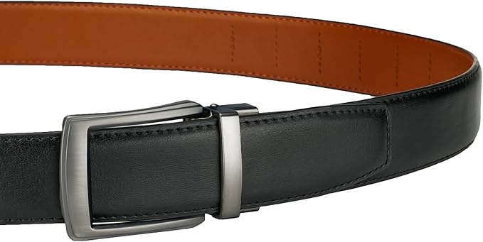 FEFLO Men's Ratchet Belt with Automatic Buckle, No Hole Adjustable Belt for Suits and Jeans