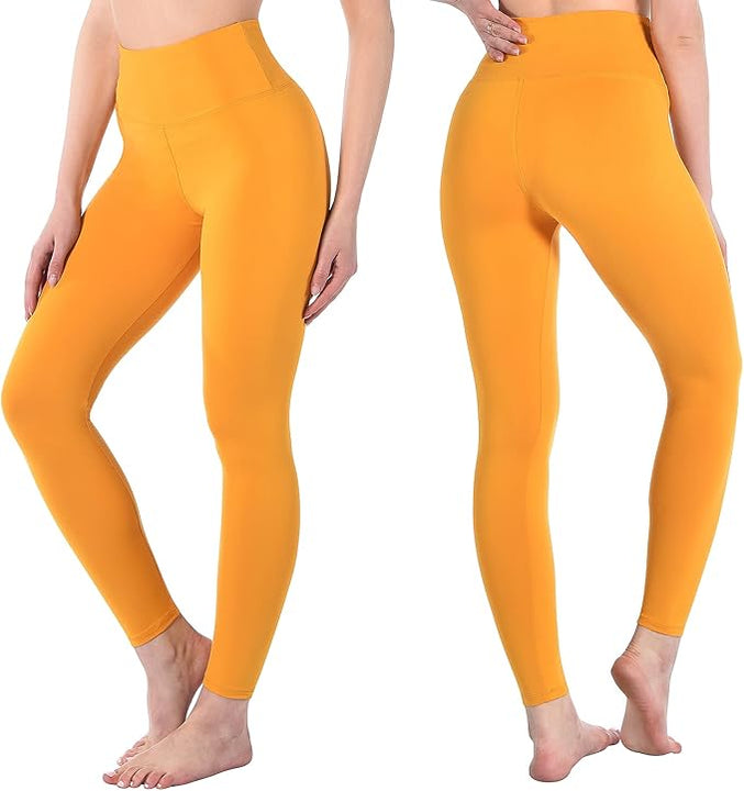SINOPHANT High Waisted Leggings for Women, Buttery Soft Elastic Opaque Tummy Control Leggings, Plus Size Workout Gym Yoga(Dark yellow1,L-XL)