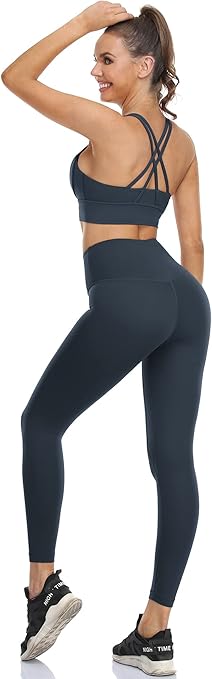 icyzone Sports Bras for Women Medium Impact Padded Strappy Workout Yoga Running Bra Top