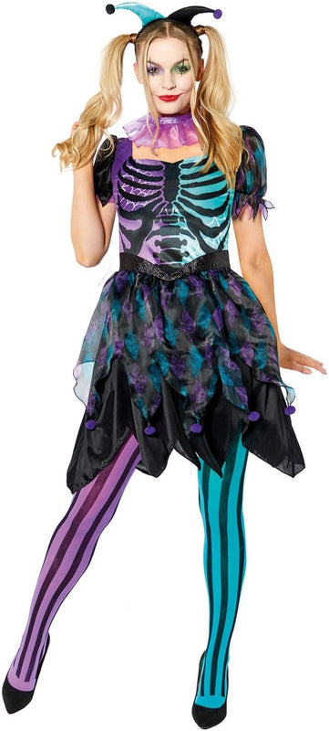 amscan 9914858 - Women's Haunted Harlequin Lady Adults Halloween Fancy Dress Costume Size: 12-14
