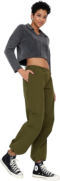 Trendyol Women's Normal Waist Wide Leg Jogger Jeans Pants, Khaki, 10