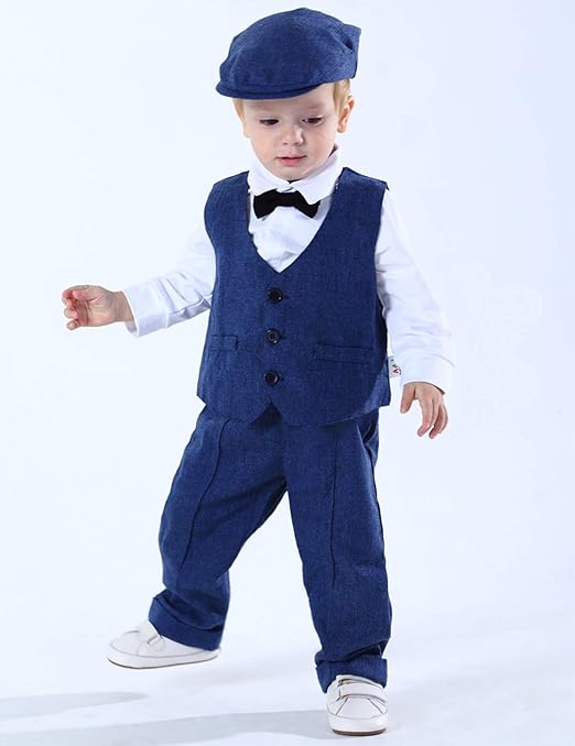 mintgreen Baby Boys Long Sleeve Outfit Suit Set with Flat Hat, Royal Blue, 2-3 Years, 100