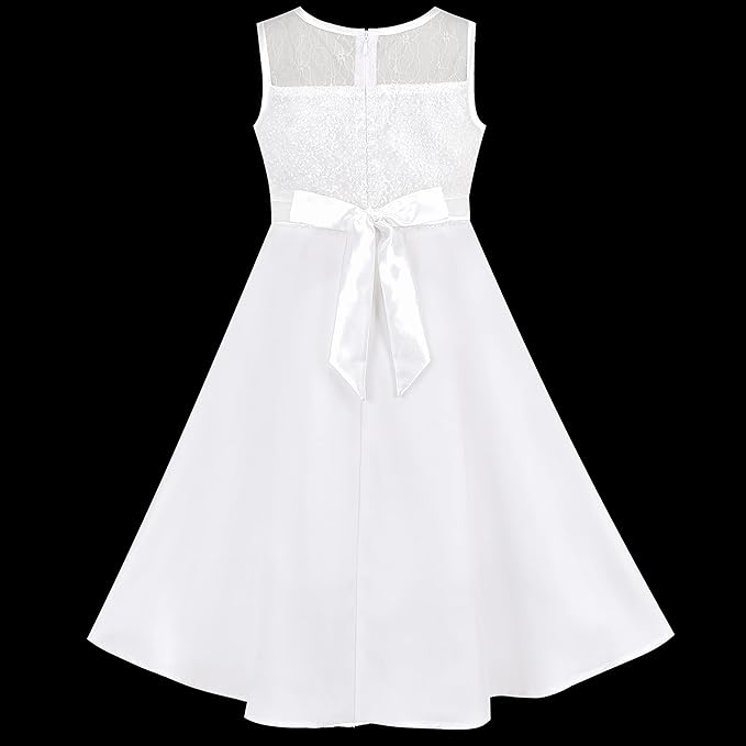 Sunny Fashion Girls Dress Formal White Chiffon Lace Sequin Baptism Wedding Bridesmaid Age 8 Years, White