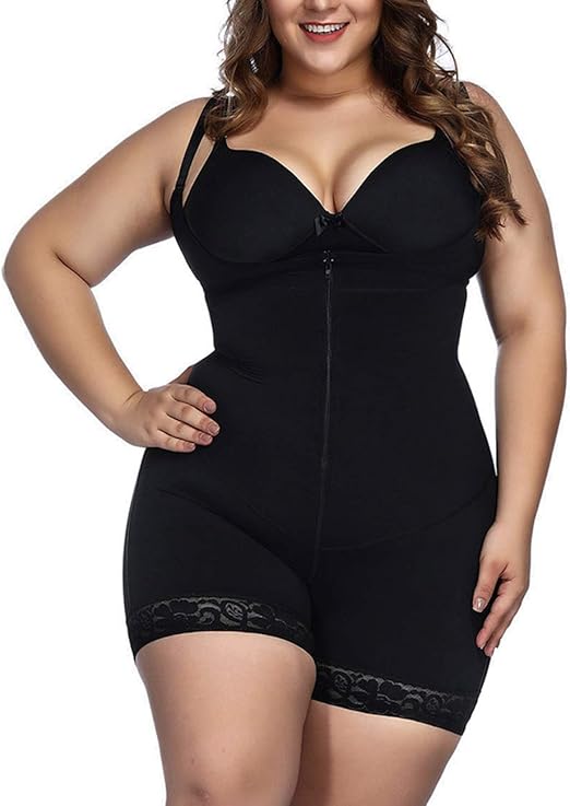 FeelinGirl Womens Shapewear Tummy Control Bodysuits Open Bust High Waisted with Zipper Thigh Slimmers Black XL