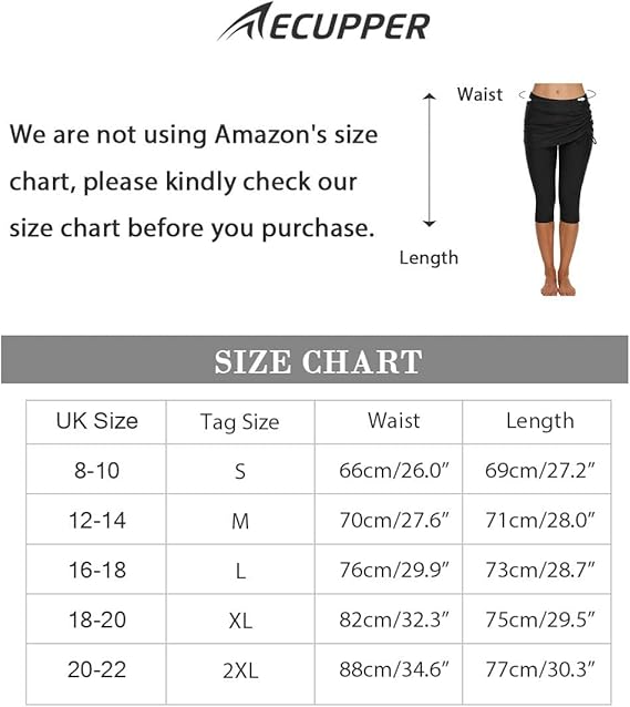 ECUPPER Women's Mid Waist Swimming Capris Shorts Knee Length Swim Leggings Bottom Pants Black XL