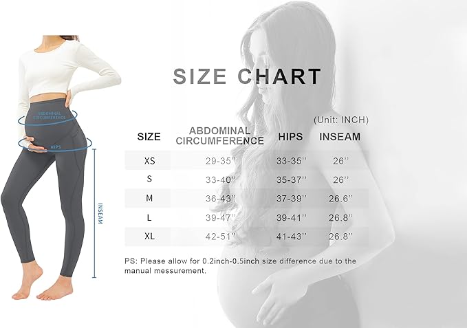 JOYSPELS Maternity Leggings Over The Belly with Pockets Non-See-Through Workout Pregnancy Leggings, Grey, Large