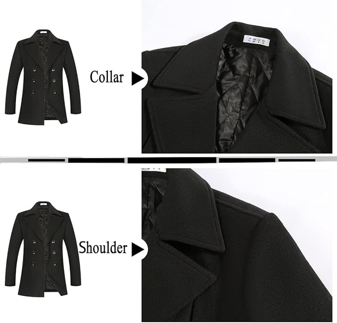 APTRO Mens Jacket Winter 80% Wool Coats Peacoat Warm Casual Overcoat Outwear Double Breasted Business Trench Jacket 2201 Black XXL