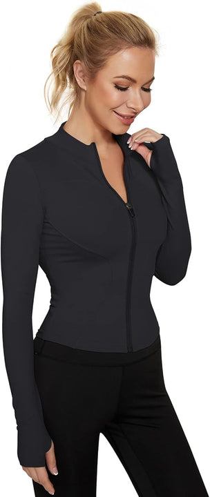 IECCP Gym Tops for Women Long Sleeve Running T-Shirt Half Zip Sports Fitness Jacket Workout Yoga Tee Shirts with Thumb Holes Black L