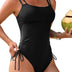 Charmo Drawstring High Cut Tie Side Bathing Suit One Piece Tummy Control Swimsuit Ruched Monokini Black XL
