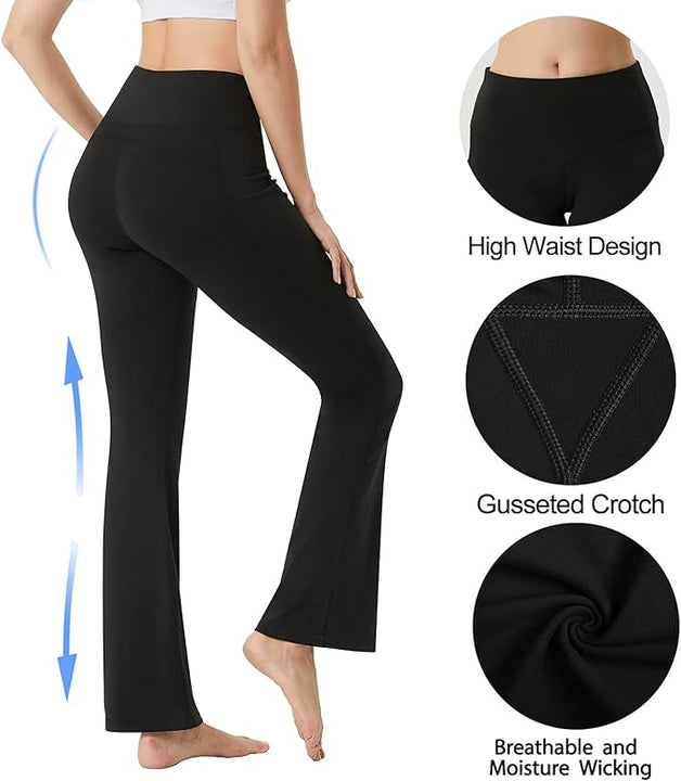 YUSHOW Flare Trousers Women Bootcut Yoga Pants High Waist Workout Bootleg Pants Black