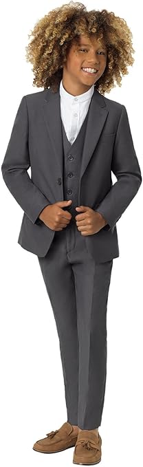 Roco Boys Grey Modern Fit Suit, 3 Piece Wedding Suit, Jacket, Waistcoat & Trouser Set, 1 Years