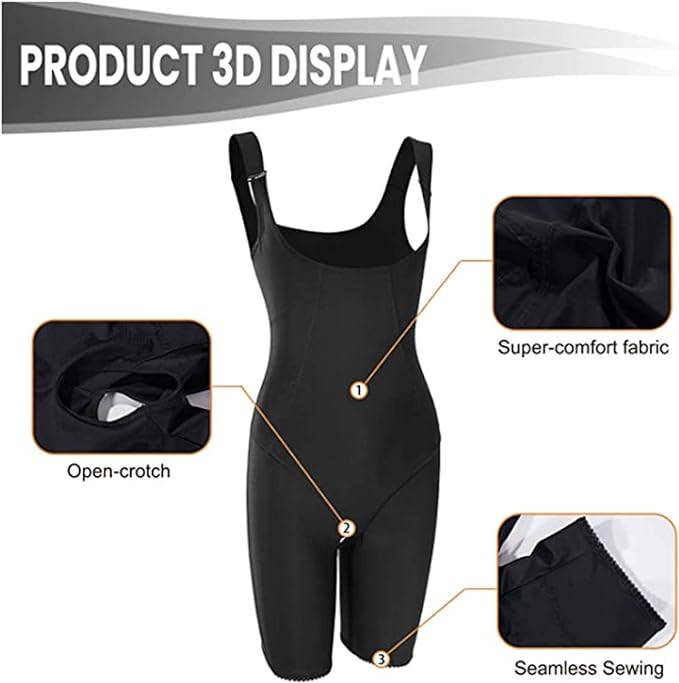 Chumian Waist Trainer Bodysuit for Women Tummy Control Full Body Shaper Open Bust Shapewear Thigh Slimmer Corset (Black, X-Large)