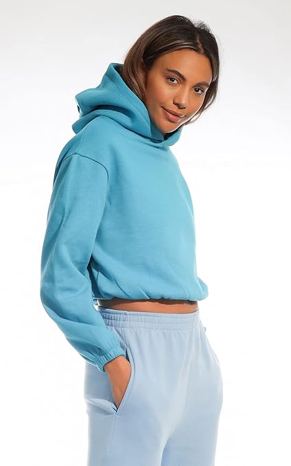Light & Shade Women's Lslswt021 Women's Cropped Top Hooded Sweatshirt, Teal, L UK