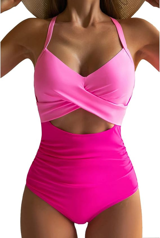 Eomenie Women's One Piece Swimsuit Wrap Cutout Tummy Control High Waisted Back Tie Knot Bathing Suit
