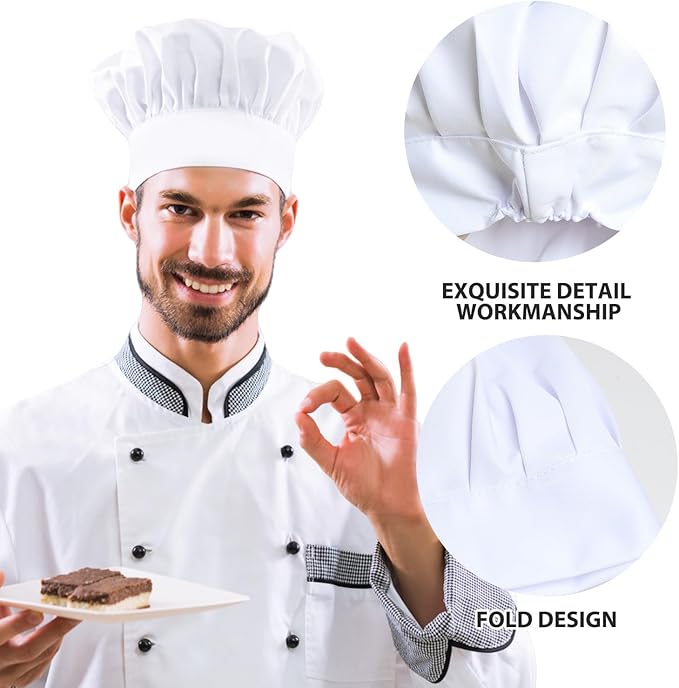 Raykce Chefs Hats for Adults - Unisex White Adjustable Kitchen Cooking Headgear Bakers Hats Kitchen Cap Mushroon Design Uniform Cap for Women Baking Party Cooking Restaurant