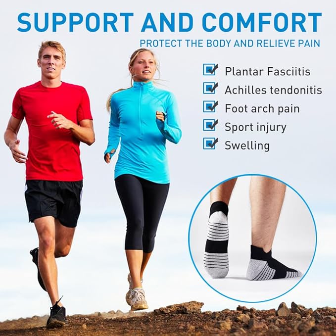HUEGLO 3 Pairs Neuropathy Compression Socks For Women Men Neuro Sock Ankle Trainer Running Sports Socks Non slip Plantar Fasciitis Support black, M