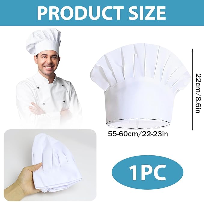 Raykce Chefs Hats for Adults - Unisex White Adjustable Kitchen Cooking Headgear Bakers Hats Kitchen Cap Mushroon Design Uniform Cap for Women Baking Party Cooking Restaurant