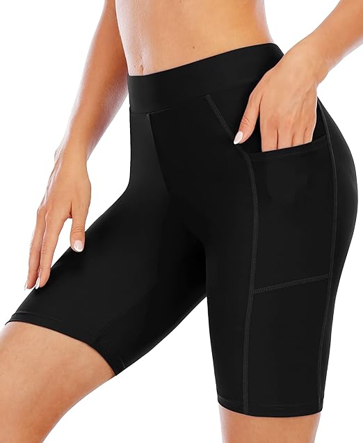 CharmLeaks High Waisted Swimsuit Short for Women Solid Swim Bottoms with Side Pocket Black XL