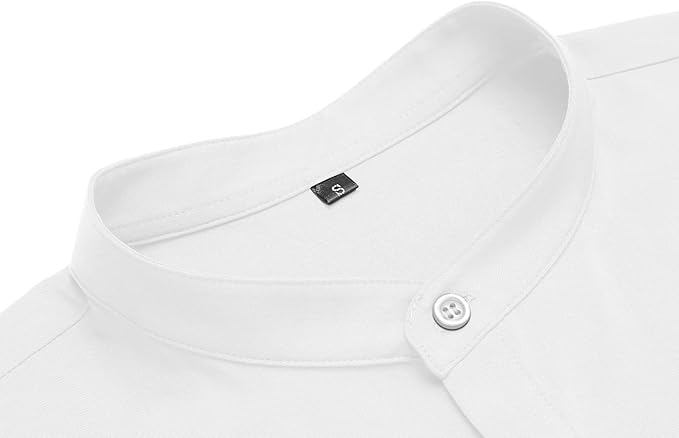 URRU Men's Muscle Dress Shirts Slim Fit Stretch Banded Collar Short Sleeve Casual Button Down Shirt White M