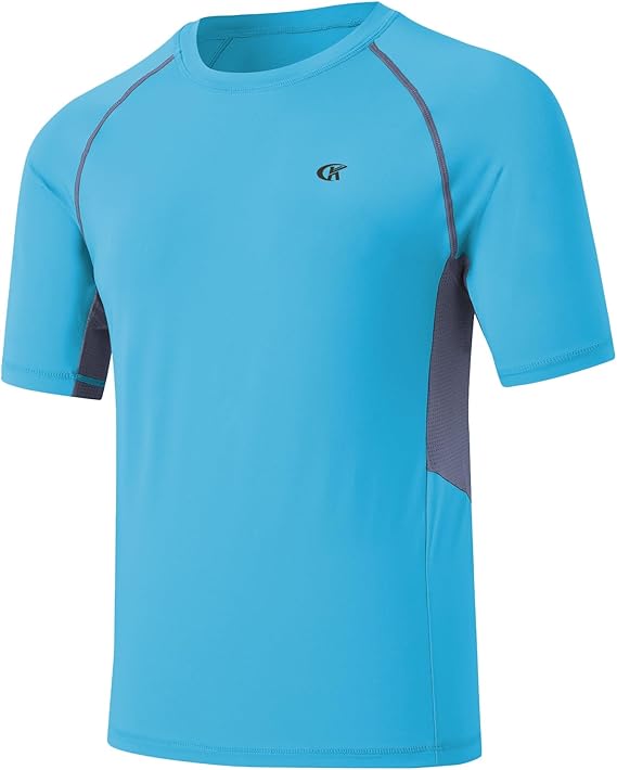 Huayuzh Mens Swimming Shirts Short Sleeve Watersport Rash Guards Rashguard UPF 50+ Quick Drying T-Shirts Surfing Pool Beach Top Blue 3XL
