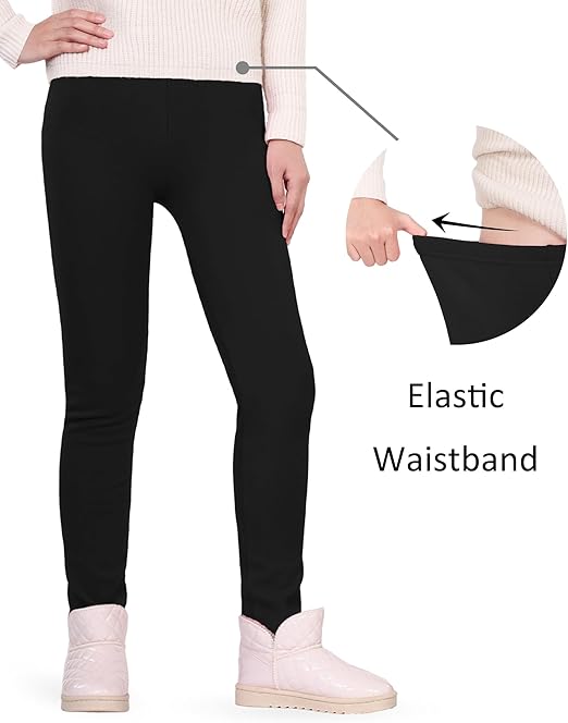 JOCMIC Girls Fleece Lined Leggings Winter Thermal Trousers Pants Thick and Warm Pack of 2 Black, 5-6 Years, Tag 120