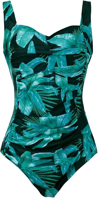Aidotop Womens One Piece Swimsuit Tummy Control with Ruched Monokinis Tribal Swimsuits (Geen Leaf, XXL)