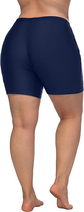 High Waisted Swim Shorts for Ladies Plus Size Tummy Control Boyshorts Elastic Waistband Tankini Bottom, Navy, 3XL