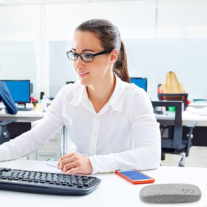 XYQMLY 3 Pack Hard Shell Eyeglasses Case, Unisex Portable Glasses Protection Case Linen Fabrics Glasses Case, Blue/Green/Grey, Medium