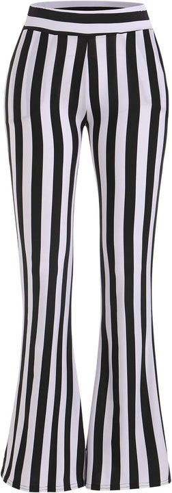 IMEKIS Women's Vertical Striped Trousers Black White Striped Trousers Slim Elastic Tights Leggings Long Yoga Pants Jogging Bottoms Thin Casual Trousers, Black+white, M