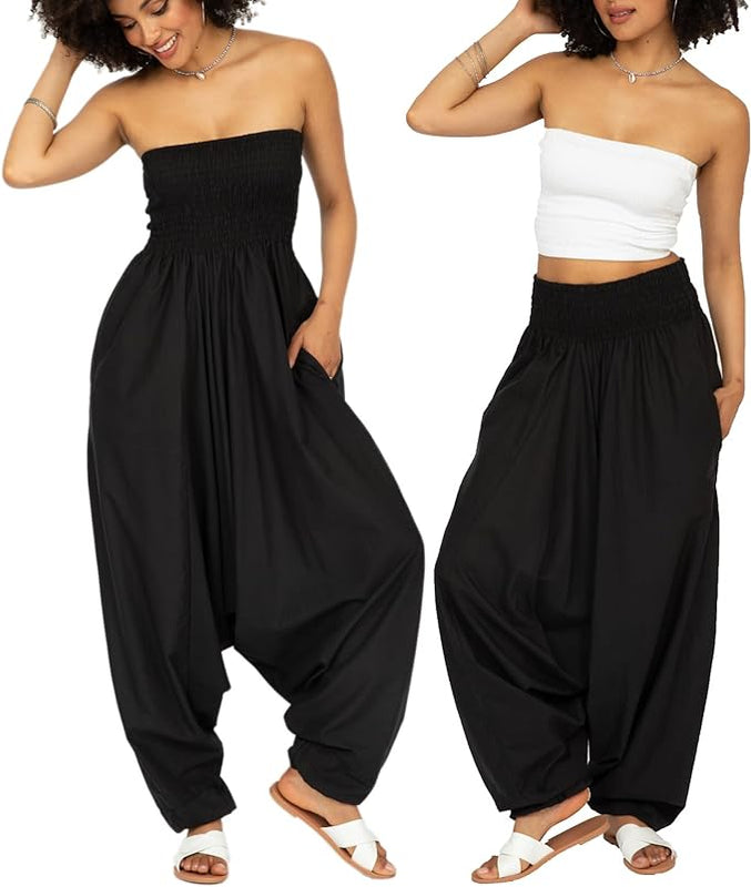 Cotton Maxi Harem Trouser Jumpsuit Black (One Size)