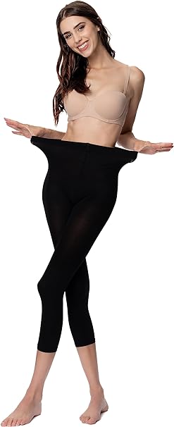 POSE Capri Leggings for Women | 3/4 Length Leggings Made of 80 Denier Microfibre | Tear Resistant Opaque Solid Coloured Leggings | 17 Juicy Colours | M/L, Black