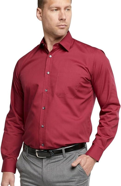 Double TWO Men's Long Sleeve Plain Formal Shirt Non Iron Classic Fit Business Dress Shirt