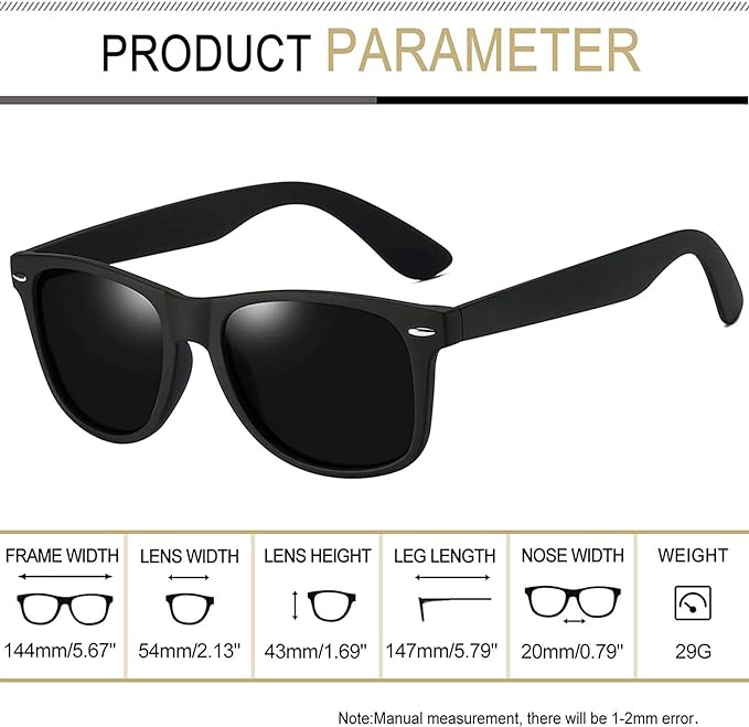 Joopin Square Polarised Sunglasses Mens UV Protection Unisex Retro Sunglasses Womens for Driving Hiking Fishing Sports 2024 (Black Grey)