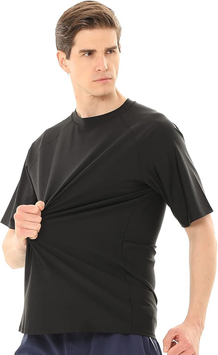 TIZAX Men's Rash Vest Short Sleeve UV Rash Guard Shirts UPF 50+ Sun Protection Swimming Top Sport Tee Shirt Quick Dry Black XXL