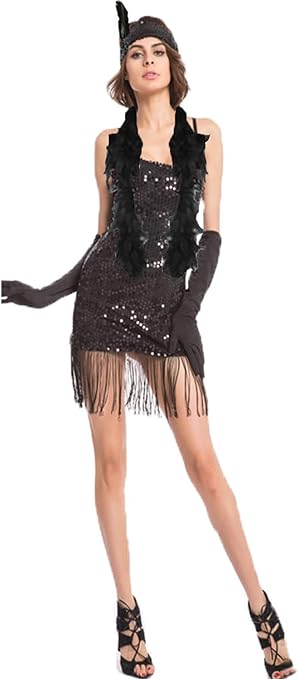Yummy Bee - 1920s Flapper Dress Women - Gatsby Dress - Evening Dress - Plus Size Tassel Dress 6-18 + Feather Boa + Headdress (8)