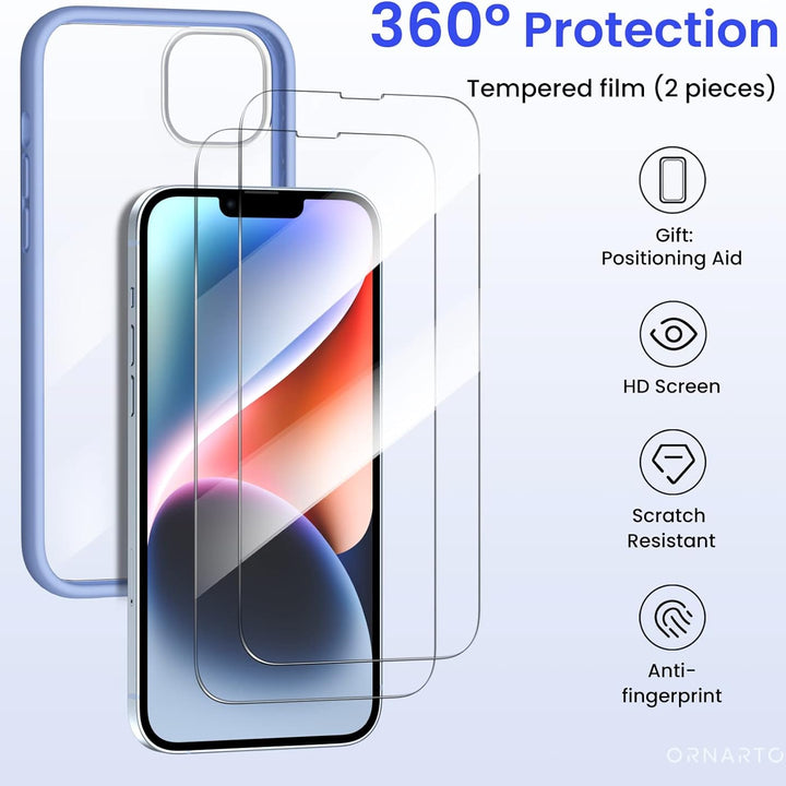 ORNARTO Compatible with iPhone 14 Plus Case 6.7",Bumper Case with 2 x Screen Protector Liquid Silicone Gel Rubber Case Full Body Protection Removable Clear Back Cover for iPhone 14 Plus-Blue