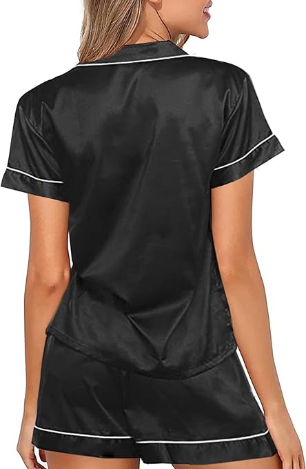 Y WJing Yi Jia Womens Pyjama Sets XS-4XL Silk Satin Pyjamas Set Floral 2Pcs Pj Sets Button Down Pjs Set Sleepwear Loungewear