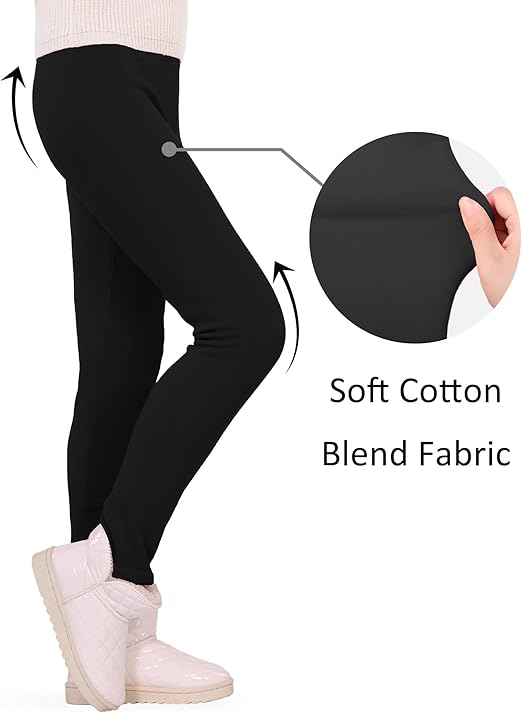 JOCMIC Girls Fleece Lined Leggings Winter Thermal Trousers Pants Thick and Warm Pack of 2 Black, 5-6 Years, Tag 120